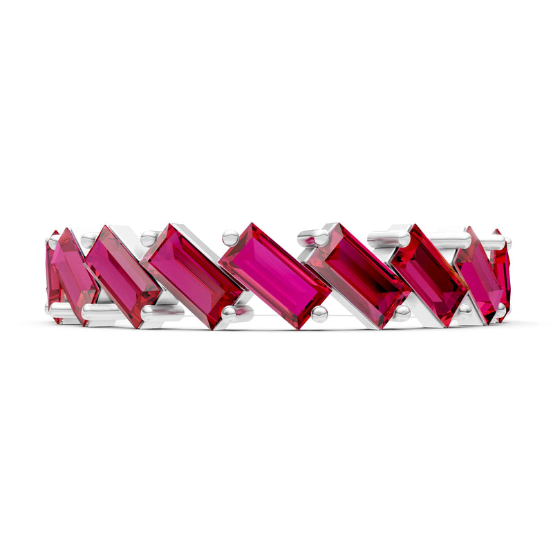 Ruby Dainty Zigzag Baguette Cut Prong Bar Full Band