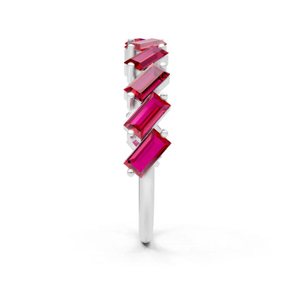 Ruby Dainty Zigzag Baguette Cut Prong Bar Full Band