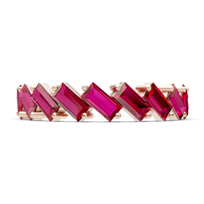 Baguette Gemstone Dainty Zigzag Prong Bar Full Band