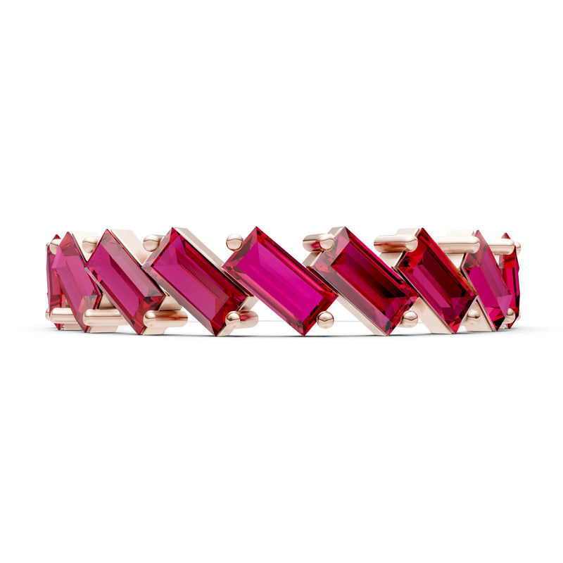 Baguette Gemstone Dainty Zigzag Prong Bar Full Band