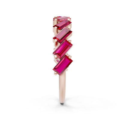 Ruby Dainty Zigzag Baguette Cut Prong Bar Full Band