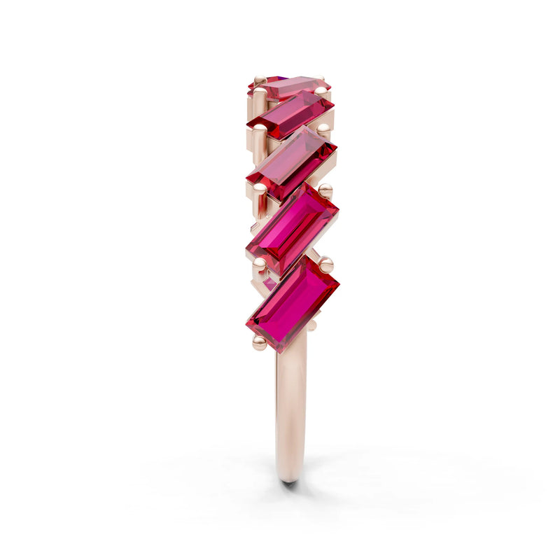 Ruby Dainty Zigzag Baguette Cut Prong Bar Full Band