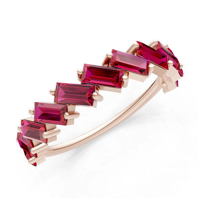 Baguette Gemstone Dainty Zigzag Prong Bar Full Band