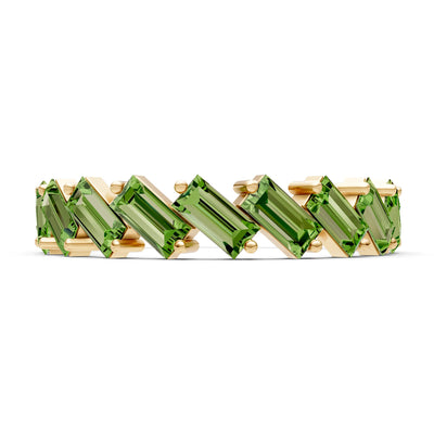 Baguette Gemstone Dainty Zigzag Prong Bar Full Band