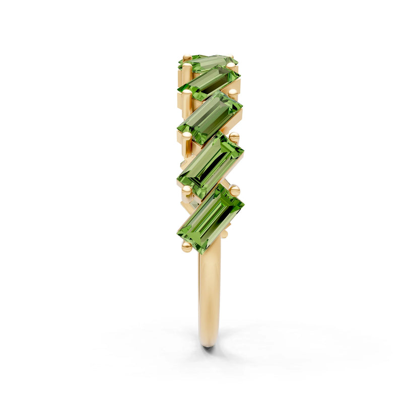 Peridot Dainty Zigzag Baguette Cut Prong Bar Full Band
