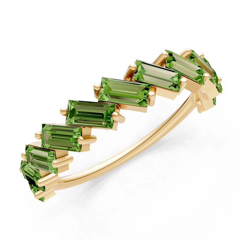 Peridot Dainty Zigzag Baguette Cut Prong Bar Full Band