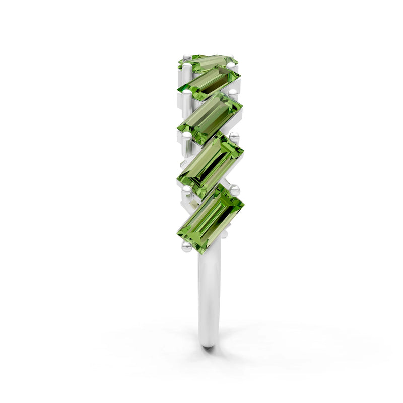 Peridot Dainty Zigzag Baguette Cut Prong Bar Full Band