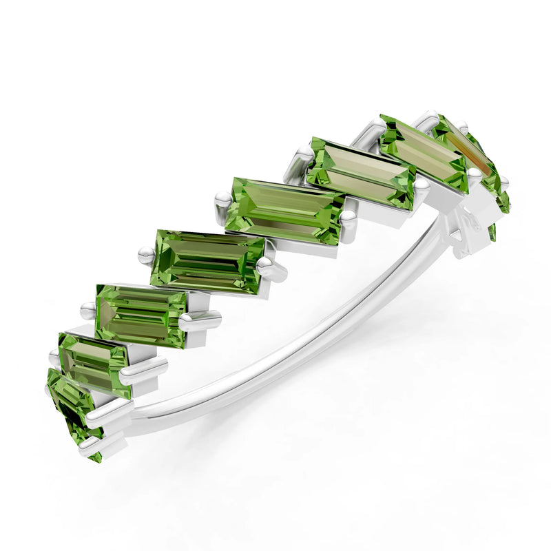 Peridot Dainty Zigzag Baguette Cut Prong Bar Full Band