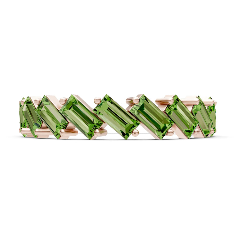 Peridot Dainty Zigzag Baguette Cut Prong Bar Full Band