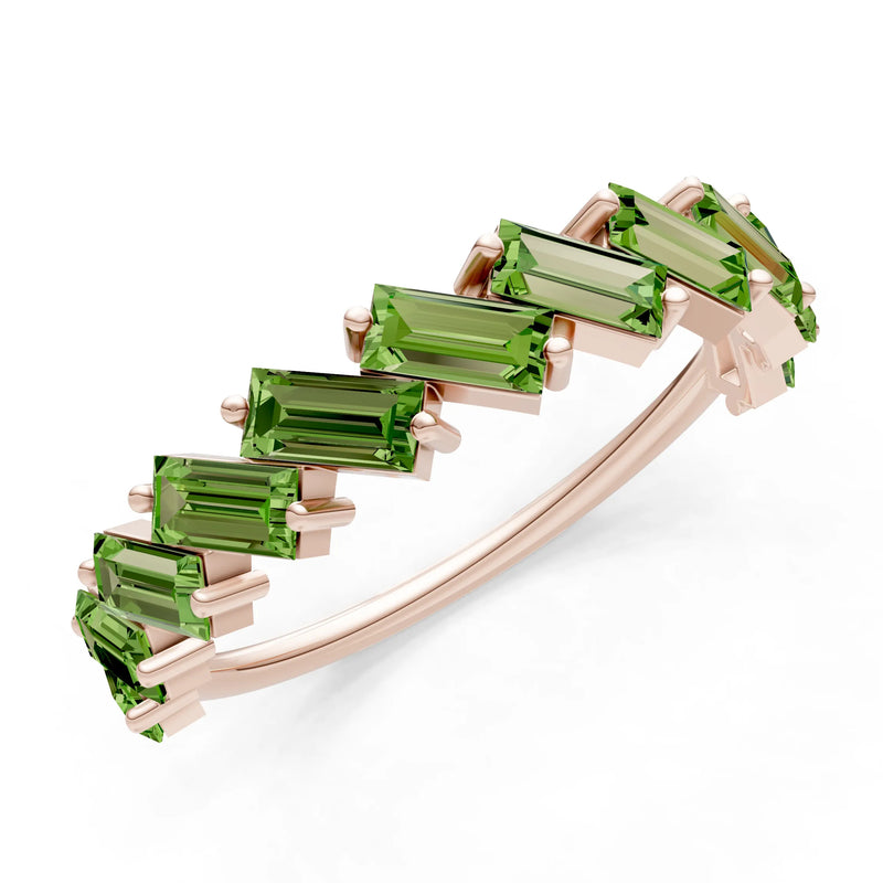 Baguette Gemstone Dainty Zigzag Prong Bar Full Band