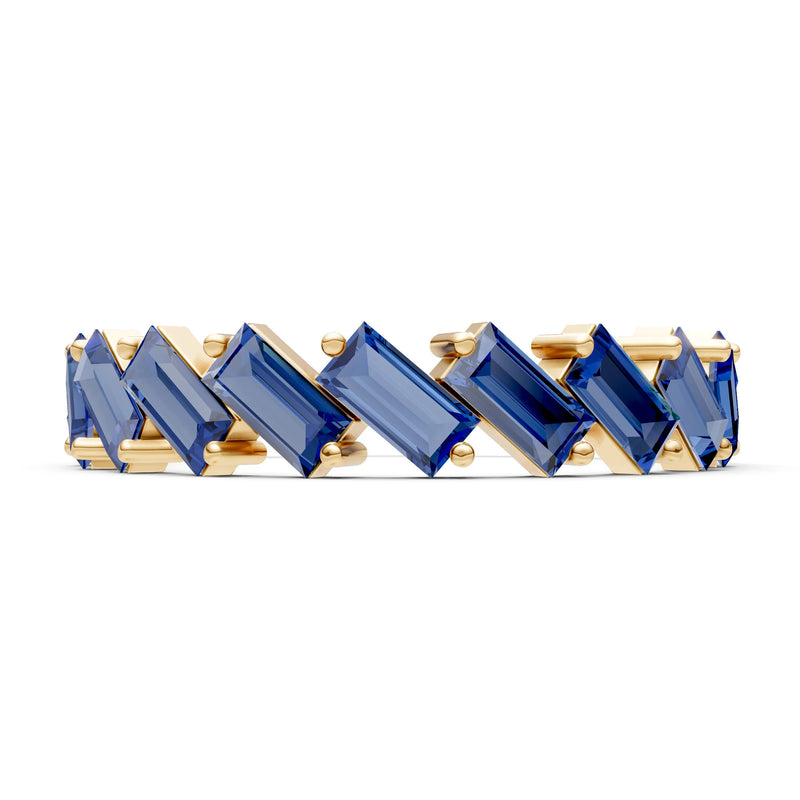 Baguette Gemstone Dainty Zigzag Prong Bar Full Band