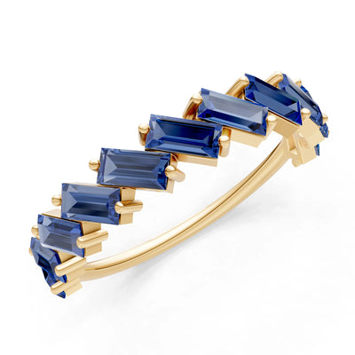 Baguette Gemstone Dainty Zigzag Prong Bar Full Band