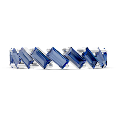 Baguette Gemstone Dainty Zigzag Prong Bar Full Band