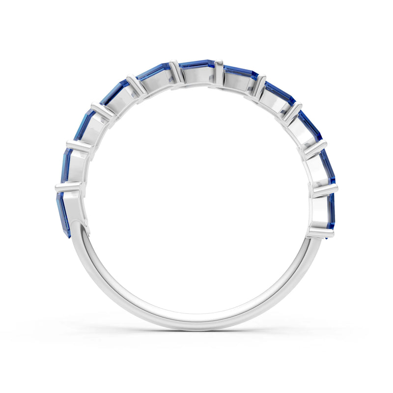 Blue Sapphire Dainty Zigzag Baguette Cut Prong Bar Full Band