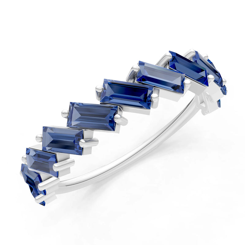 Blue Sapphire Dainty Zigzag Baguette Cut Prong Bar Full Band