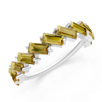 Baguette Gemstone Dainty Zigzag Prong Bar Full Band