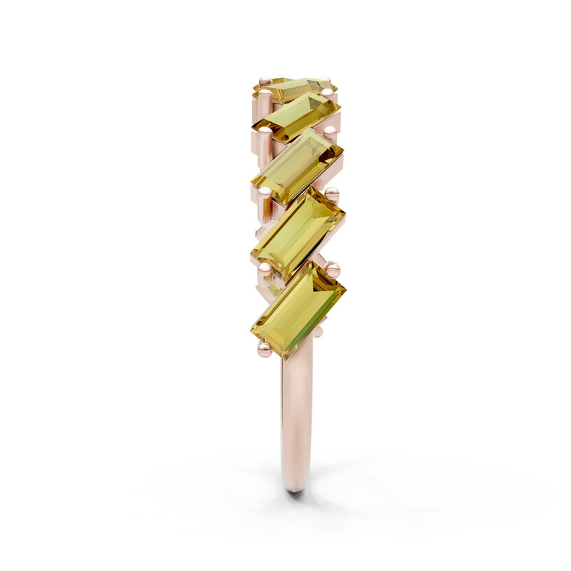 Baguette Gemstone Dainty Zigzag Prong Bar Full Band