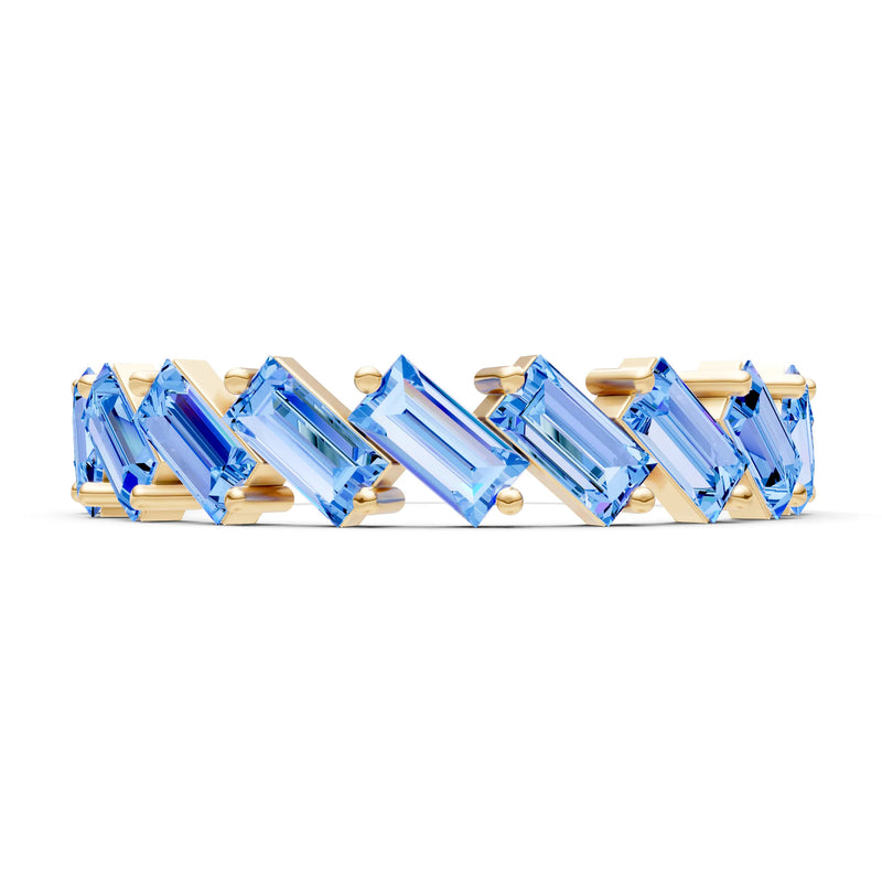 Swiss Blue Topaz Dainty Zigzag Baguette Cut Prong Bar Full Band