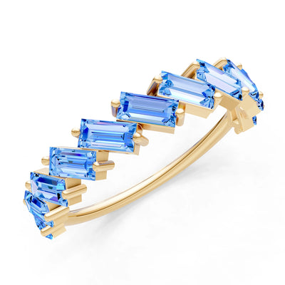 Swiss Blue Topaz Dainty Zigzag Baguette Cut Prong Bar Full Band