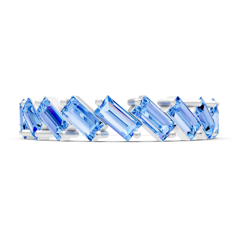 Swiss Blue Topaz Dainty Zigzag Baguette Cut Prong Bar Full Band