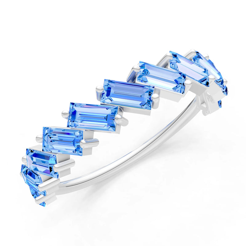 Swiss Blue Topaz Dainty Zigzag Baguette Cut Prong Bar Full Band