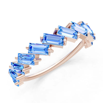 Swiss Blue Topaz Dainty Zigzag Baguette Cut Prong Bar Full Band