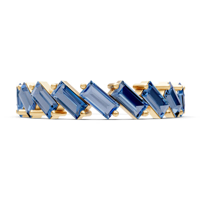 Baguette Gemstone Dainty Zigzag Prong Bar Full Band