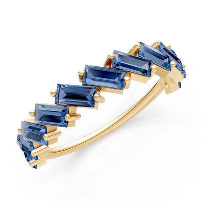 London Blue Topaz Dainty Zigzag Baguette Cut Prong Bar Full Band