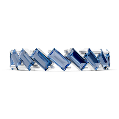 Baguette Gemstone Dainty Zigzag Prong Bar Full Band