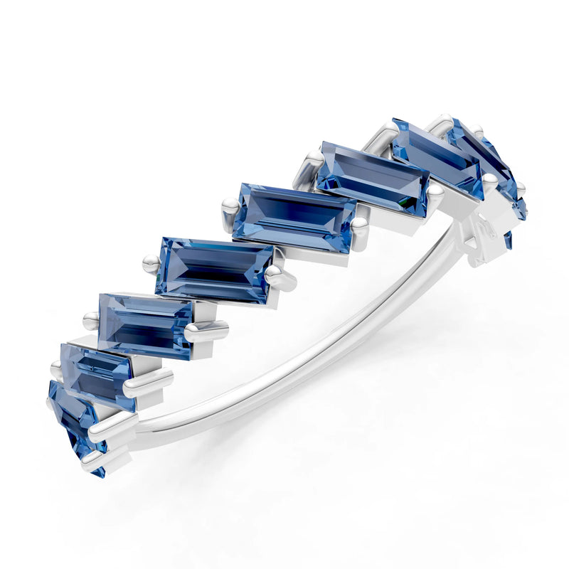 London Blue Topaz Dainty Zigzag Baguette Cut Prong Bar Full Band