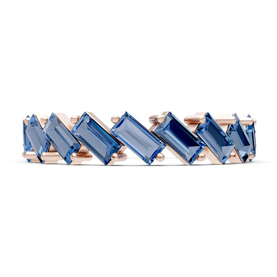 London Blue Topaz Dainty Zigzag Baguette Cut Prong Bar Full Band