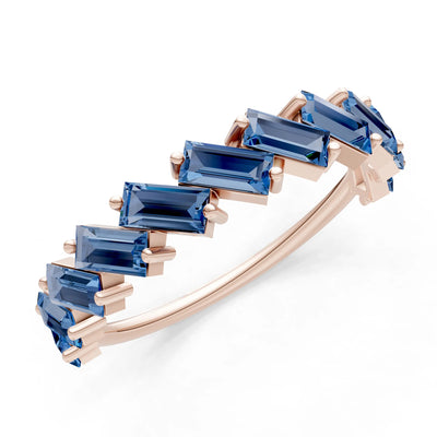 Baguette Gemstone Dainty Zigzag Prong Bar Full Band