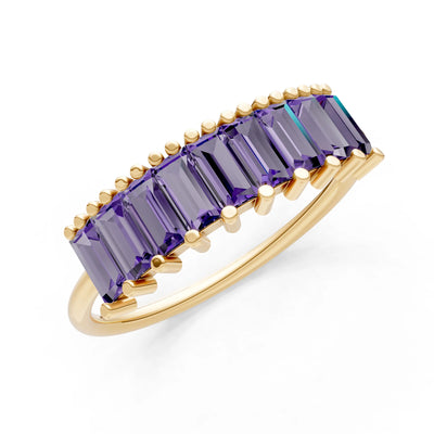 Baguette Gemstone Dainty Prong Bar Set Half Band