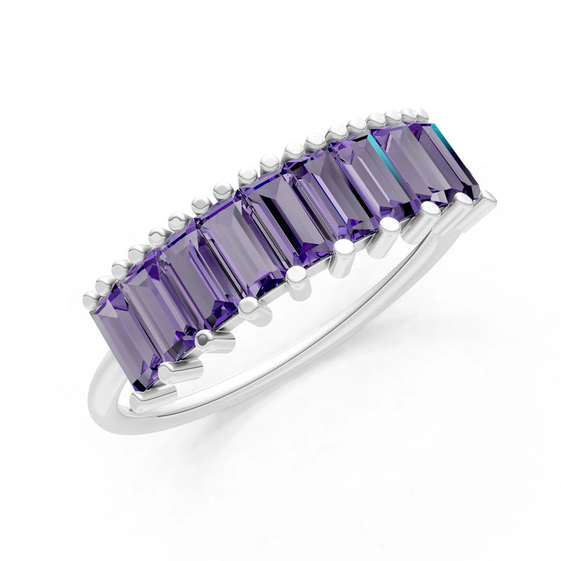 Baguette Gemstone Dainty Prong Bar Set Half Band