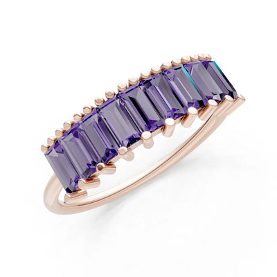 Baguette Gemstone Dainty Prong Bar Set Half Band
