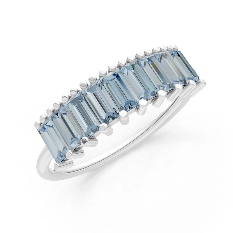 Baguette Gemstone Dainty Prong Bar Set Half Band