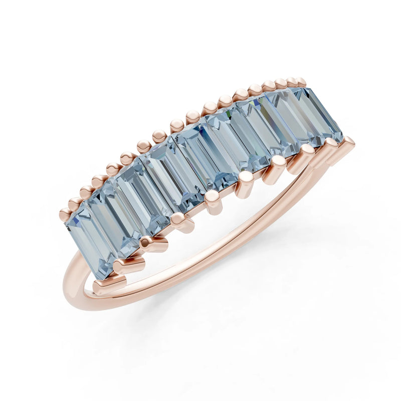 Baguette Gemstone Dainty Prong Bar Set Half Band