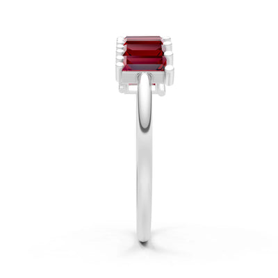 Garnet Dainty  Baguette Cut Prong Bar Set Half Band