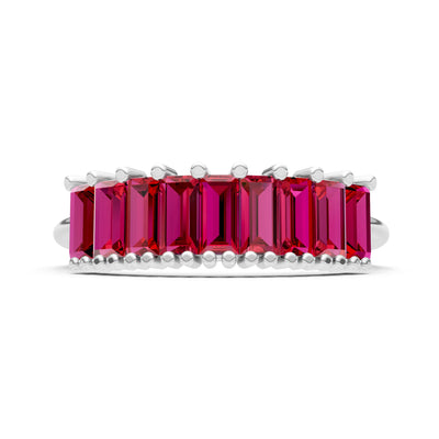 Ruby Dainty  Baguette Cut Prong Bar Set Half Band