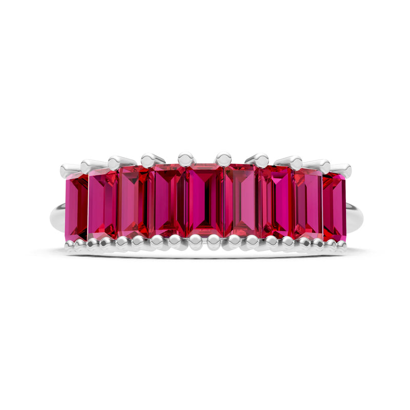 Ruby Dainty  Baguette Cut Prong Bar Set Half Band
