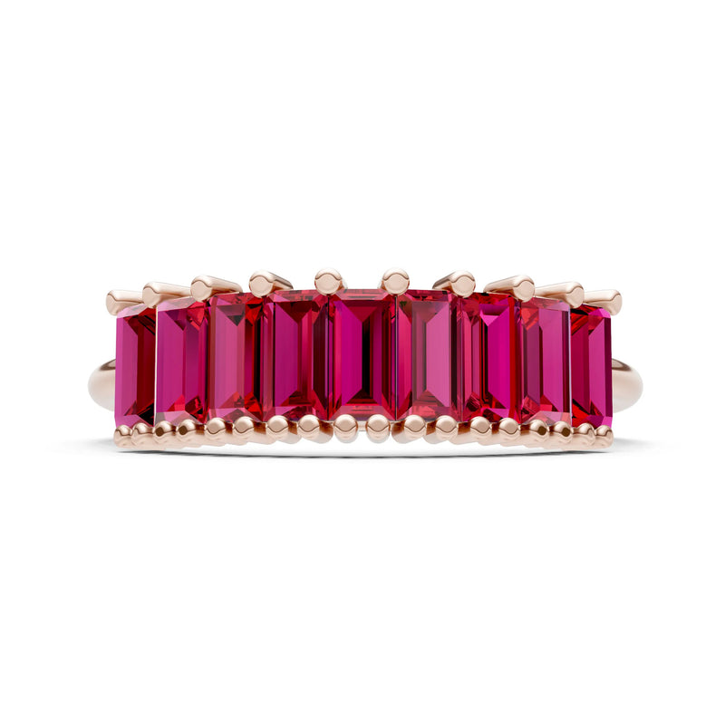 Ruby Dainty  Baguette Cut Prong Bar Set Half Band