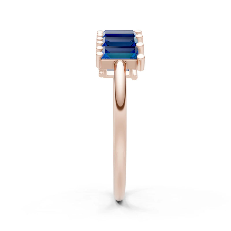Blue Sapphire Dainty  Baguette Cut Prong Bar Set Half Band