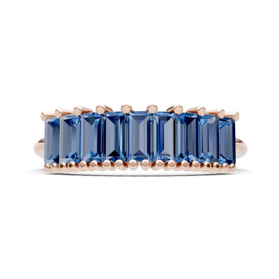London Blue Topaz Dainty  Baguette Cut Prong Bar Set Half Band