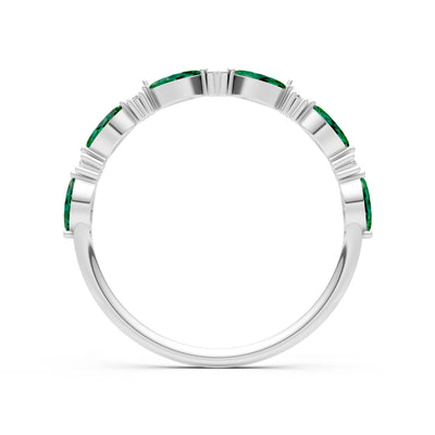 Marquise & Round Gemstone Dainty Alternating Prong Station Half Band