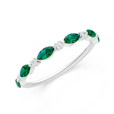 Marquise & Round Gemstone Dainty Alternating Prong Station Half Band