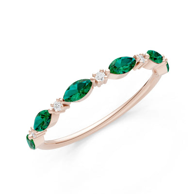 Marquise & Round Gemstone Dainty Alternating Prong Station Half Band