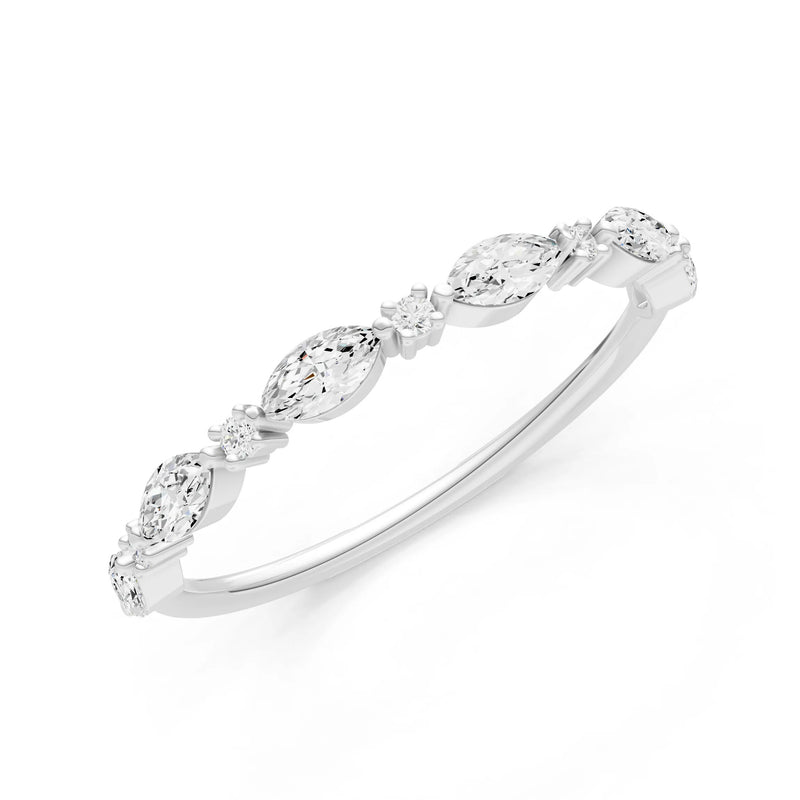 Marquise & Round Gemstone Dainty Alternating Prong Station Half Band
