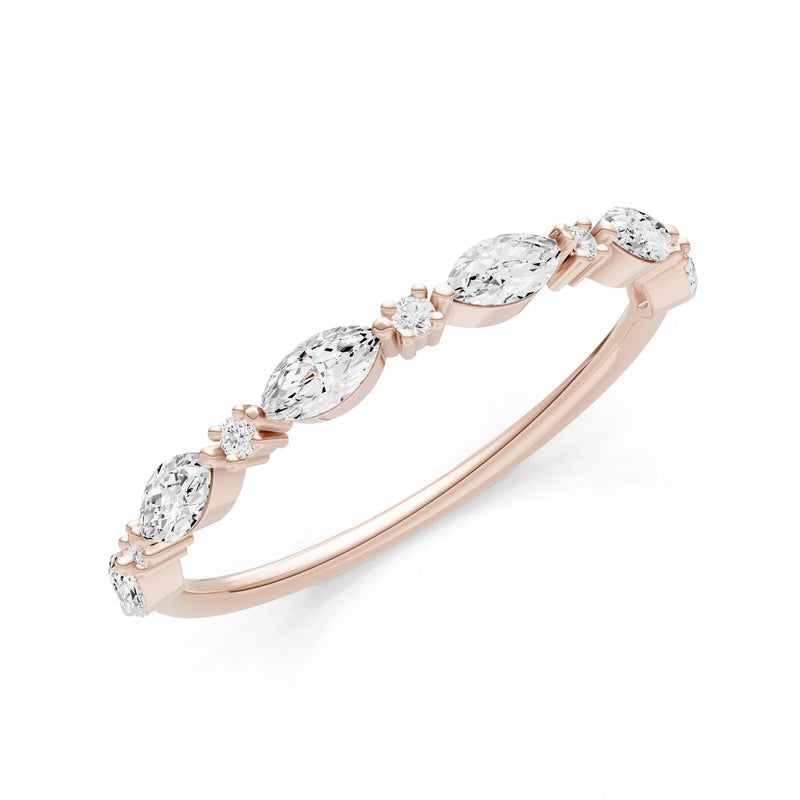 Marquise & Round Gemstone Dainty Alternating Prong Station Half Band