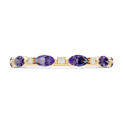 Marquise & Round Gemstone Dainty Alternating Prong Station Half Band