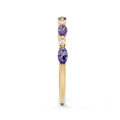 Amethyst Dainty Alternating Prong Station Marquise & Round Half Band